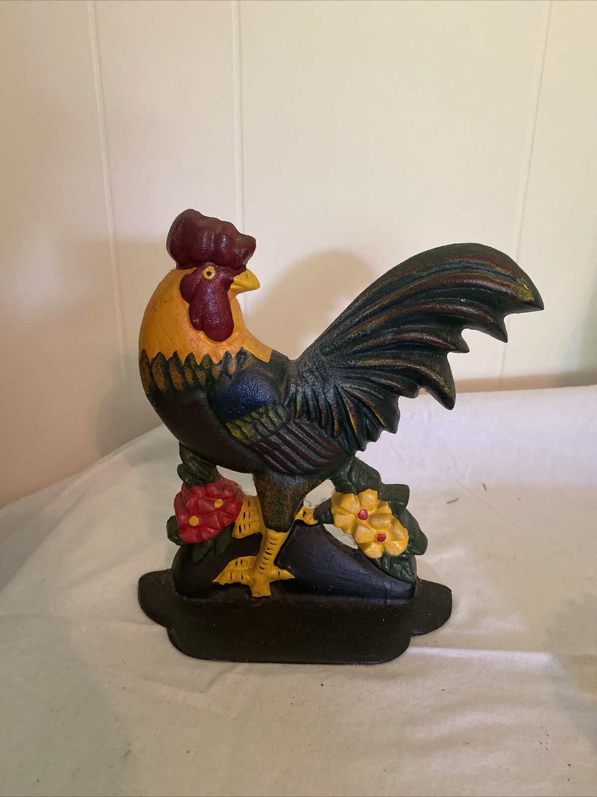 Vintage Hand Painted Cast Iron Rooster