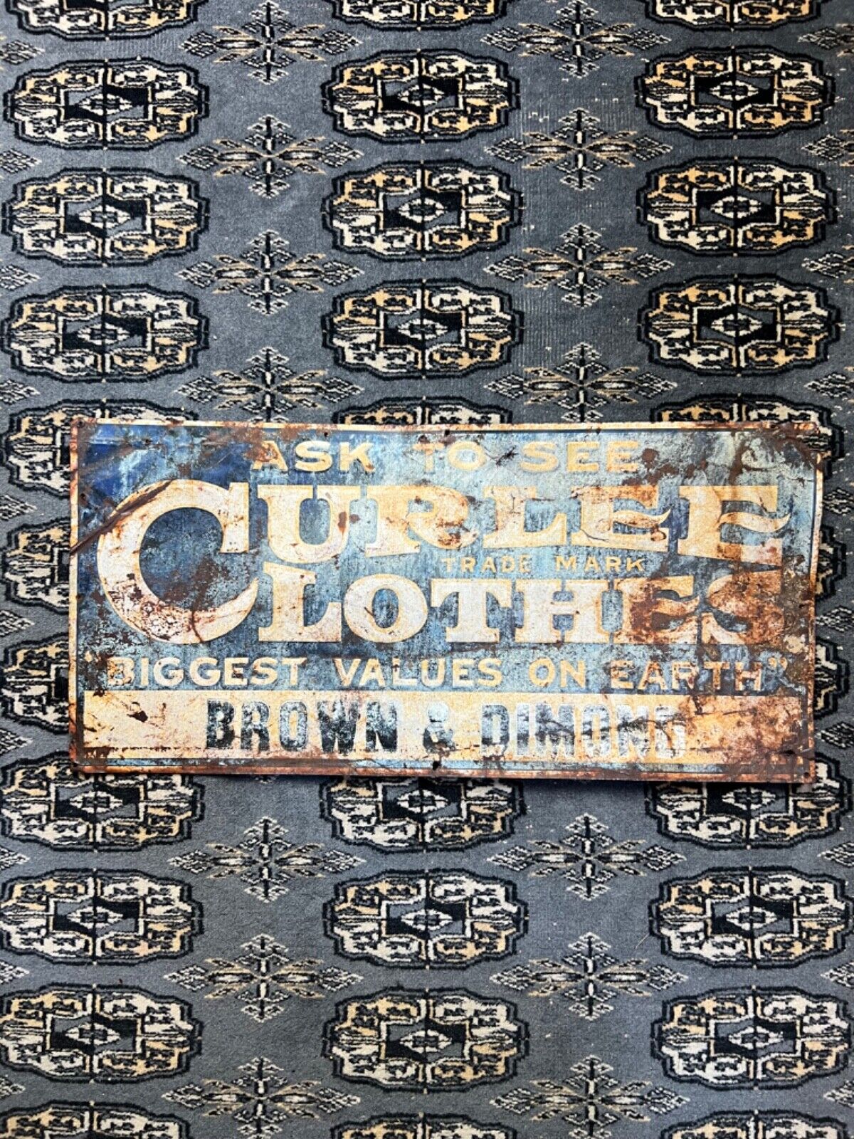 Vtg Curlee Clothes Tin 1900s Sign 20x10