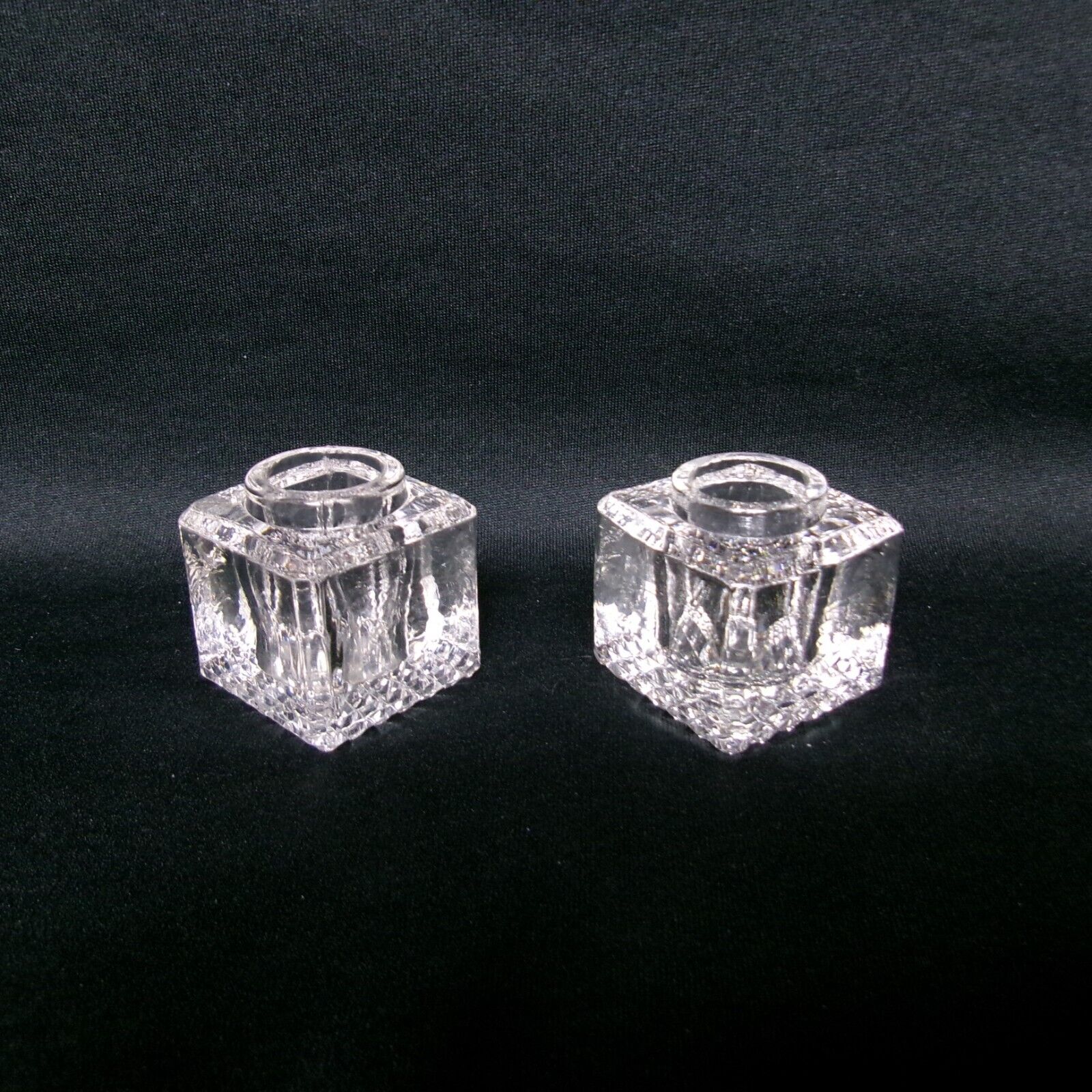 Set/2 - Wonderful Antique Vintage Small Square Sparkling Clear Glass Inkwells