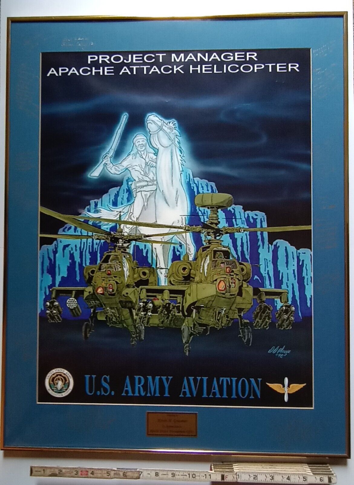 c1999 Apache Attack Helicopter Manager US Army Aviation Framed Poster Award U.S.