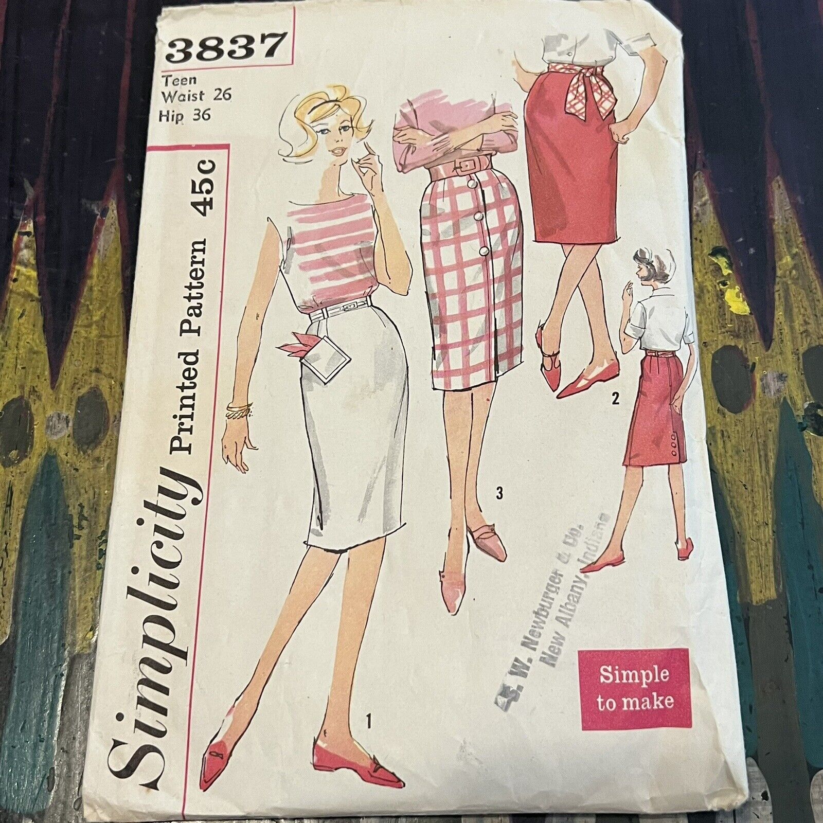 Vintage 1960s Simplicity 3837 Teen MCM Set Of Slim Skirts Sewing Pattern 26 CUT