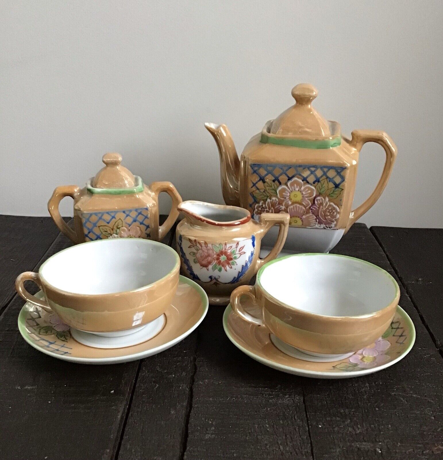 Vintage Lusterware Ceramic Floral Painted Tea Set –Japan