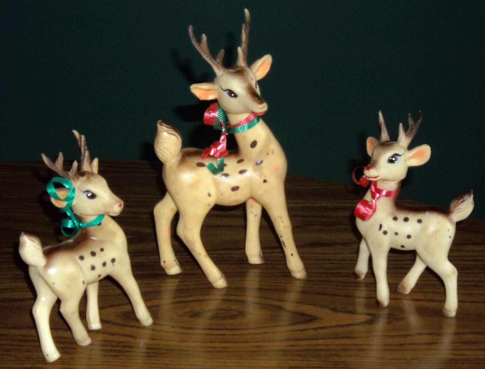 3 Vintage Rubber Soft Plastic Posable Heads Reindeer Japan
