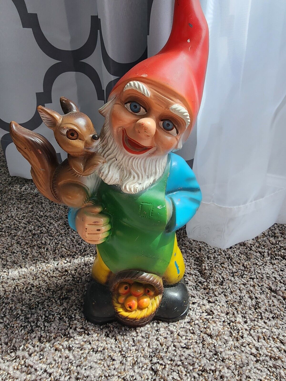 Vintage Zeho Germany Gardon Gnome W/ Squirrel Basket 14 inch Tall P1978