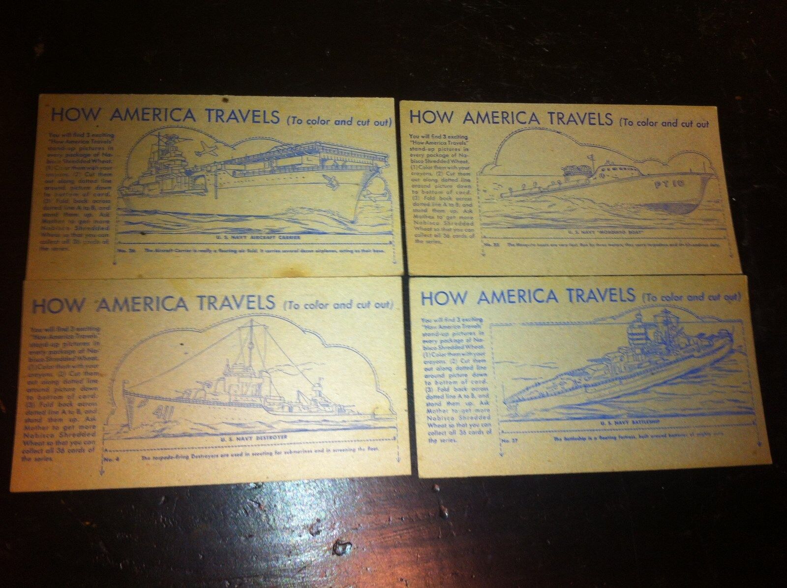 Vintage 1940s Nabisco Shredded wheat U.S. Navy Ships  4pc  How America Travels 
