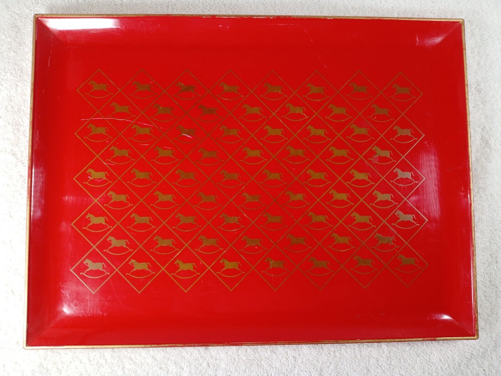 Vintage 1960\'s Red Gold Rocking Horse Otagiri Lacquer Serving Tray