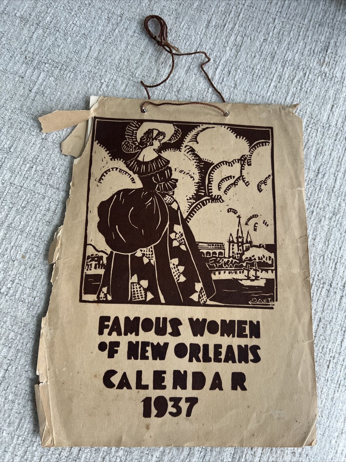 Famous Women New Orleans Calendar 1937 Authentic Rare Folk Art Engraving Prints