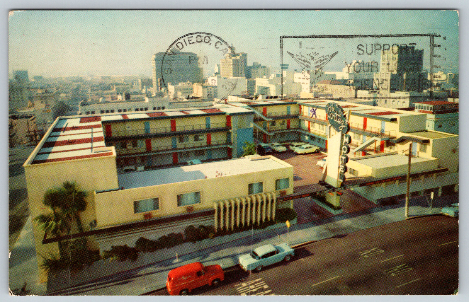c1960s El Cortez Motel San Diego California Birds Eye Vintage Postcard