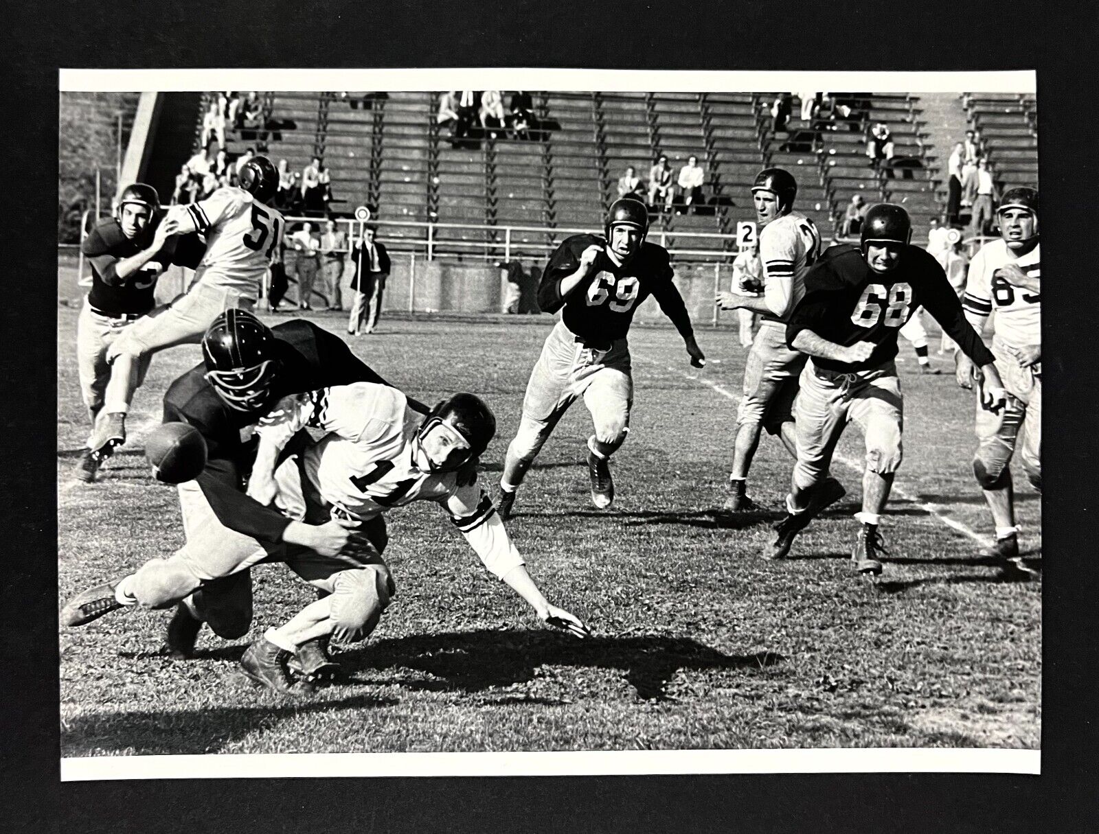 1950s High School Football Game Tackle Leather Helmets Vintage Press Photo