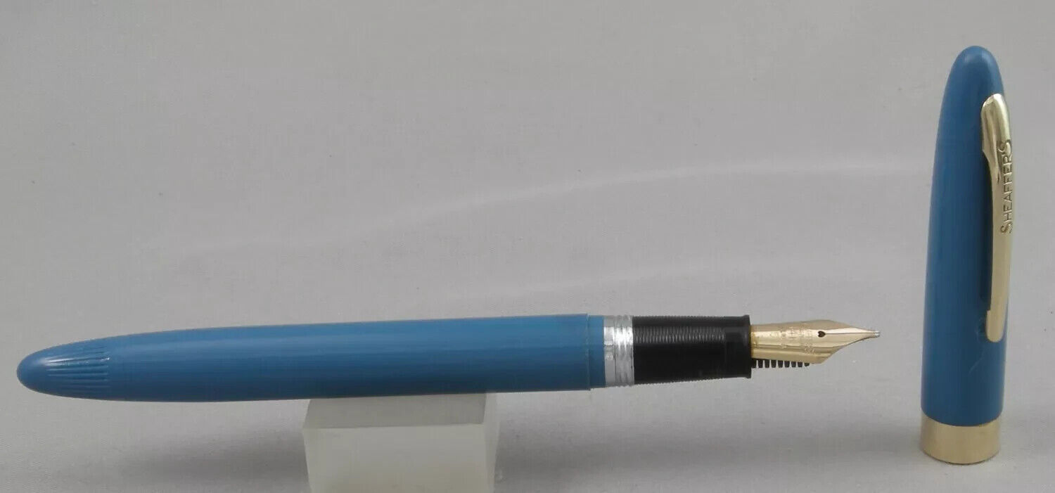 Vintage, Sheaffer\'s Admiral Snorkel Fountain Pen Pastel Blue w/ 14k Gold Nib