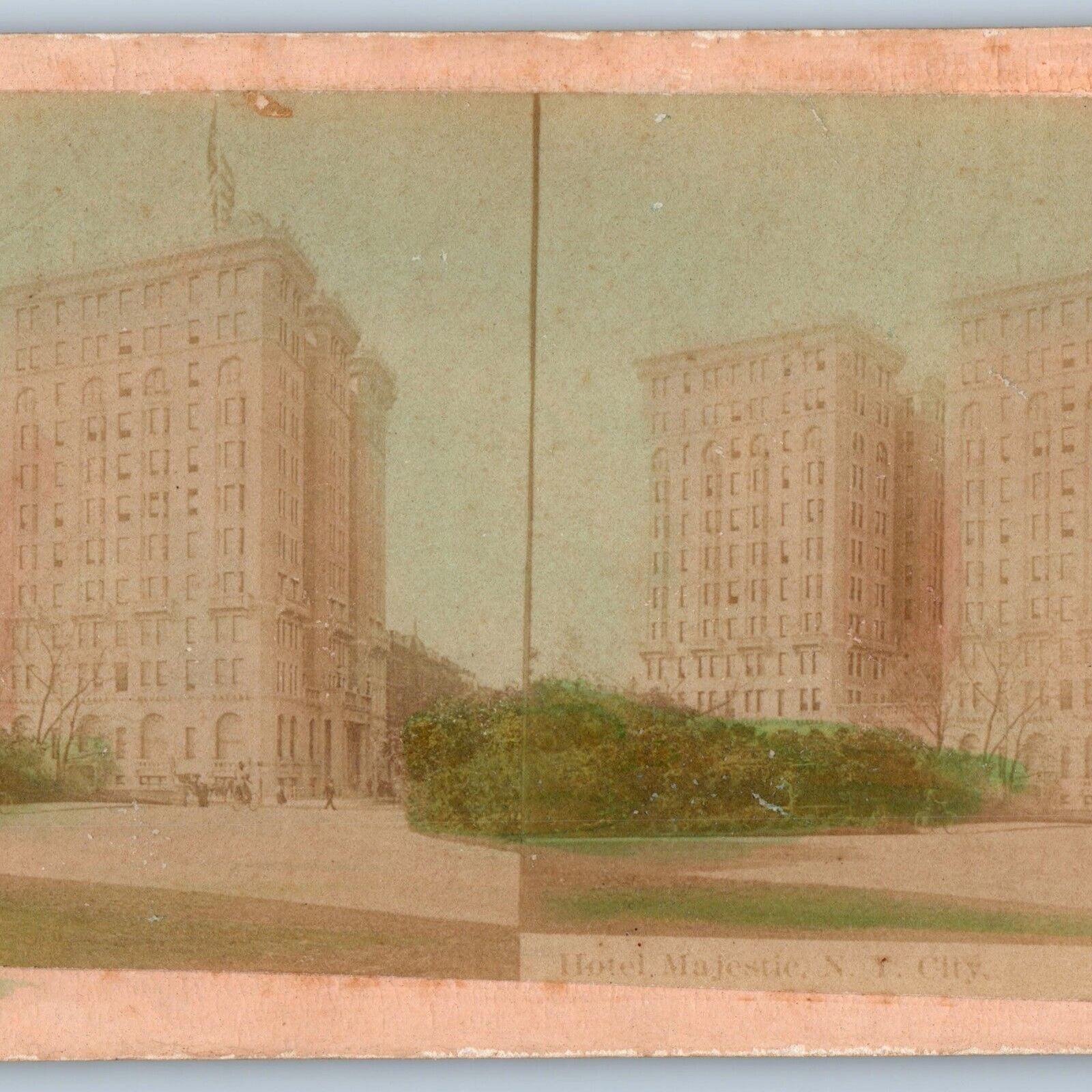 c1890s New York City, NY Real Photo Hotel Majestic Stereo Card Hand Colored V20