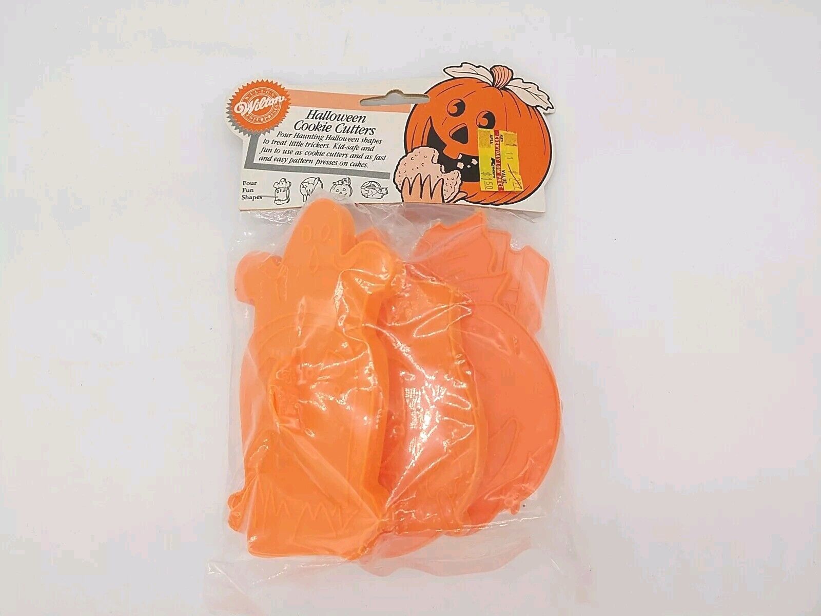 Vtg Set Of 4 Wilton Halloween Cookie Cutters Witch Pumpkin Cat Tombstone Sealed