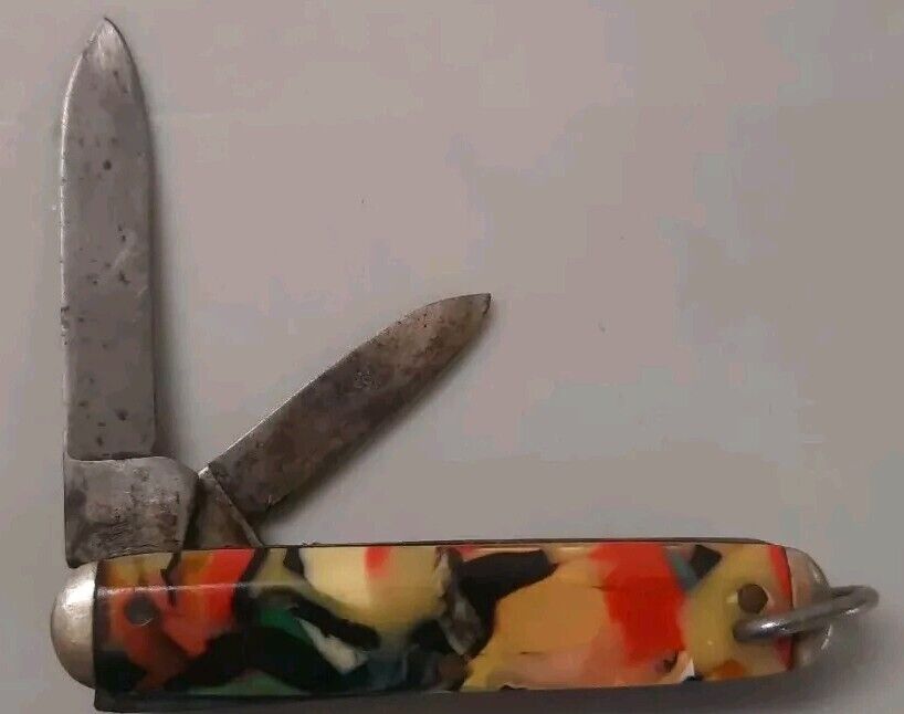 Vintage 1930s Kent N.Y. City Marbleized Celluloid 2 Blade Miniature Pocket Knife