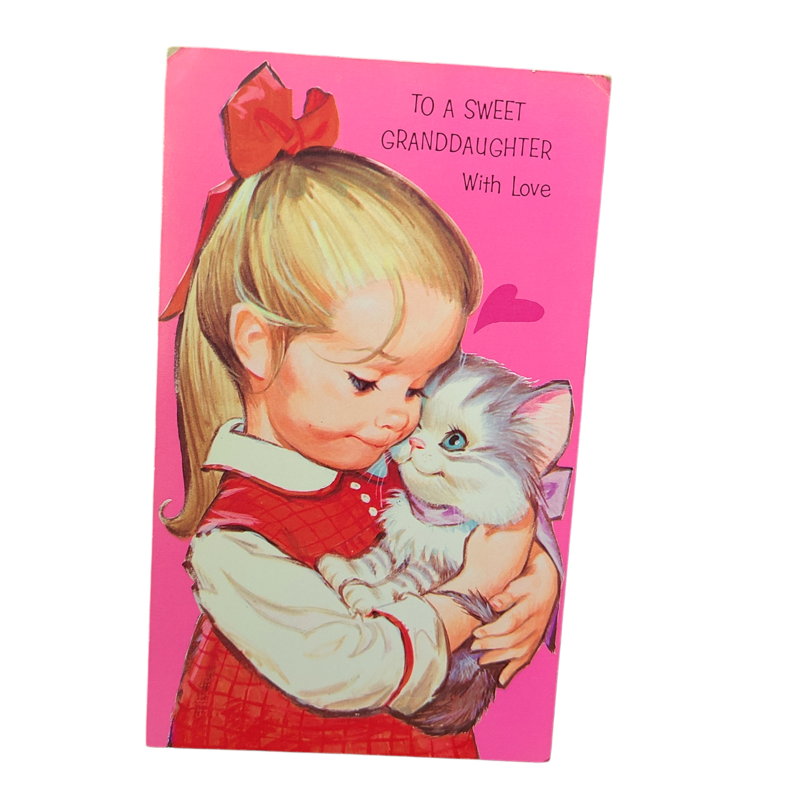 Vintage Pete Hawley GIRL w/ CAT  Birthday Card Cute Sweet 60s 70s