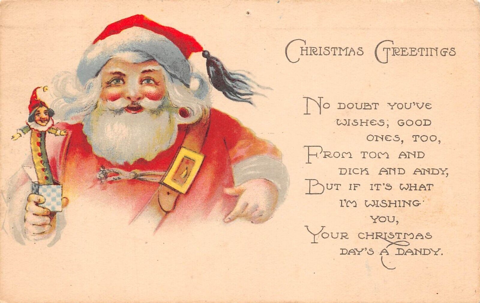 Santa Claus Christmas Greetings Antique 1922 Postcard