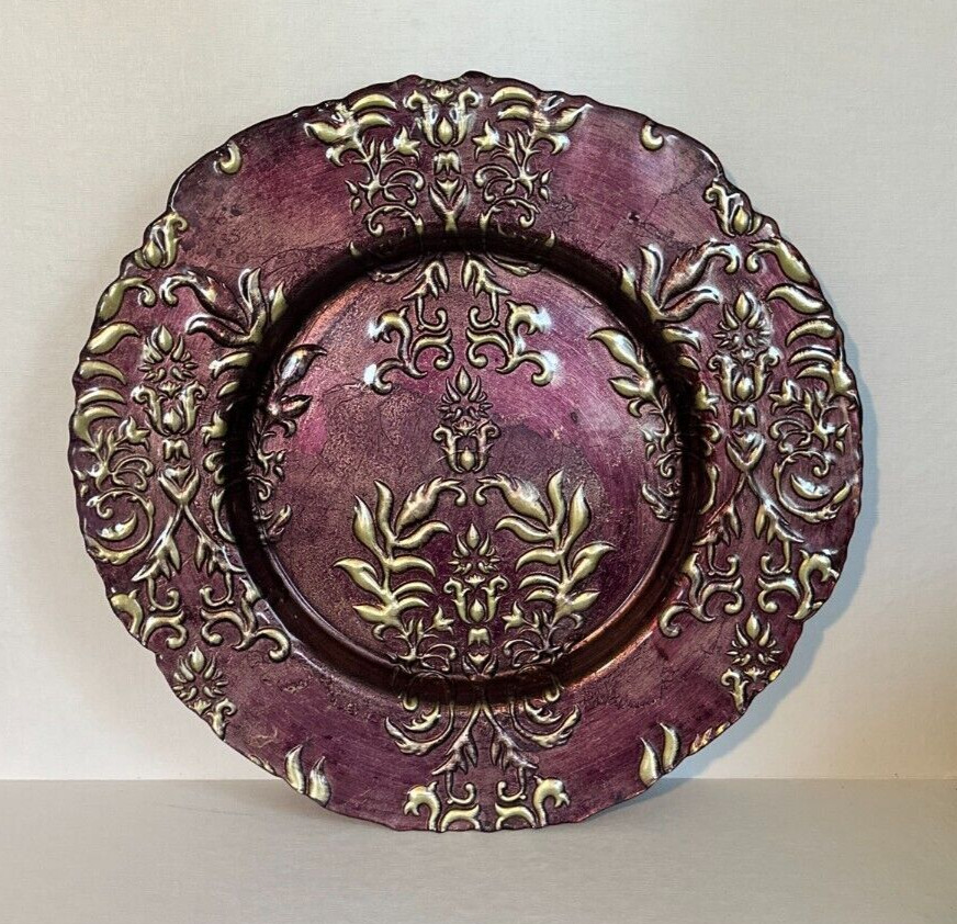 Serving Plate Glass Charger Textured Burgundy Glass 16\