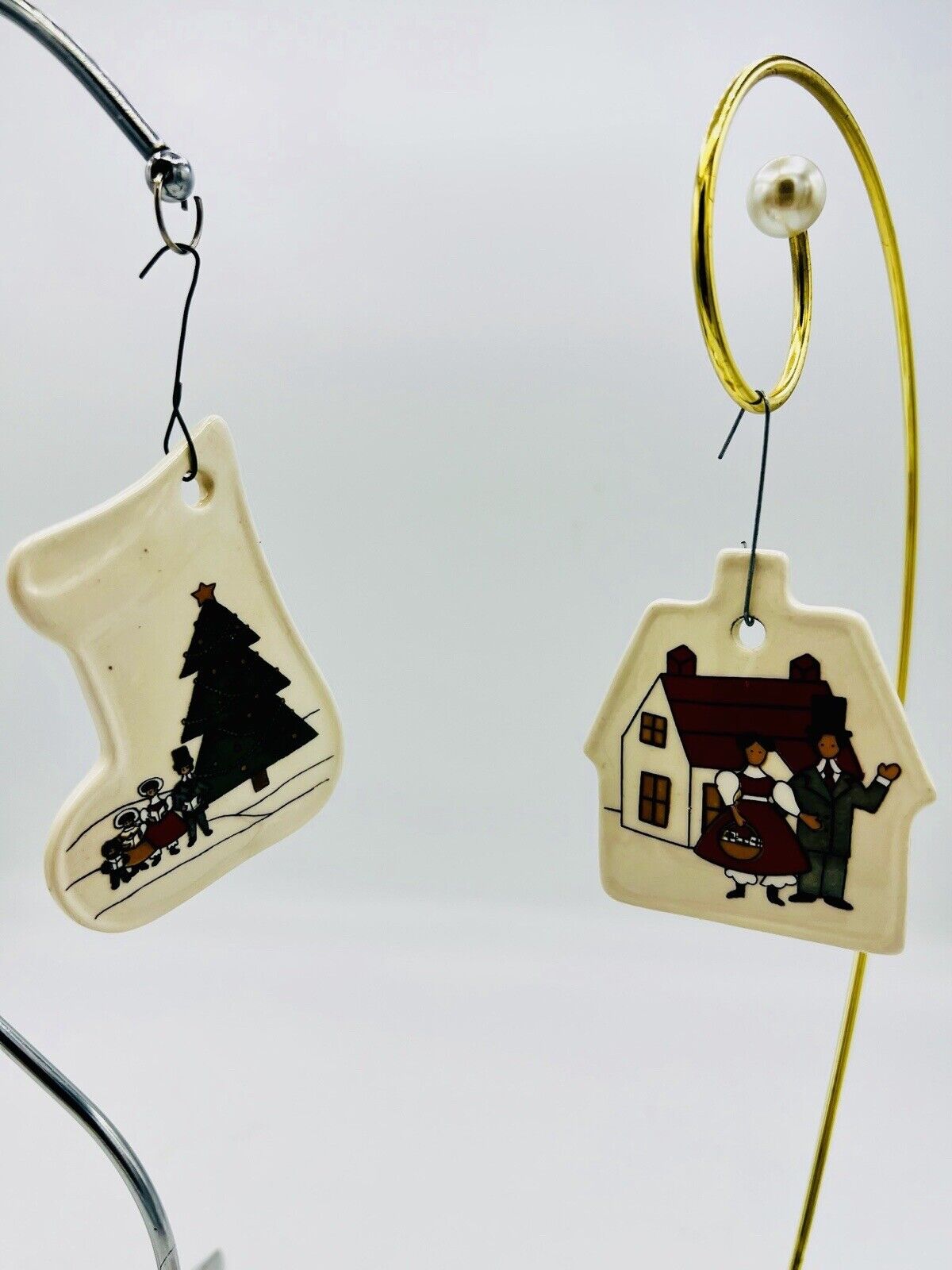 Amish Style Porcelain Christmas Ornament Countryside Souvenir Lot of 2