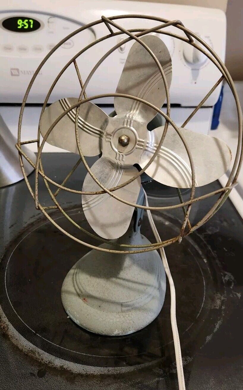 VTG 1930’s Electric Sterling Table Top Art Deco Metal Fan 5197 WORKS