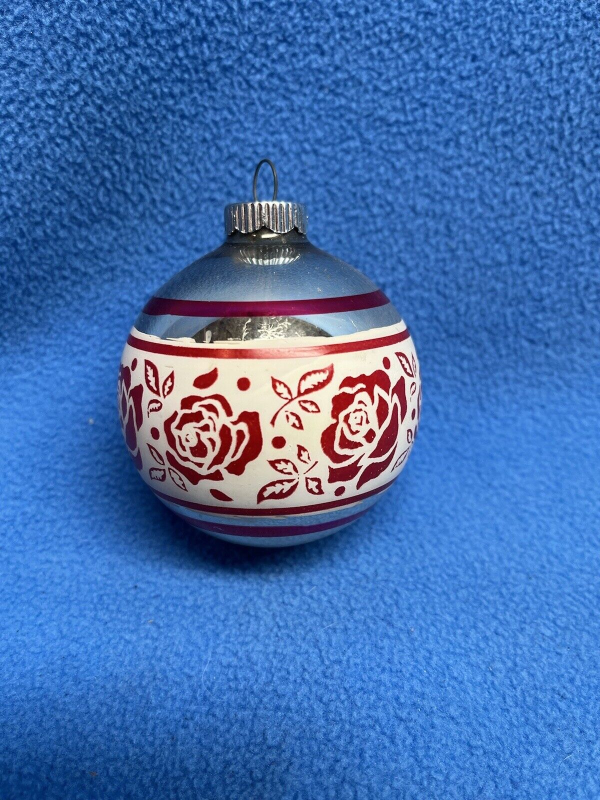 Vintage Mercury Glass Roses Stencil Christmas Ornament ~ Shiny Brite ~ 2-1/2\