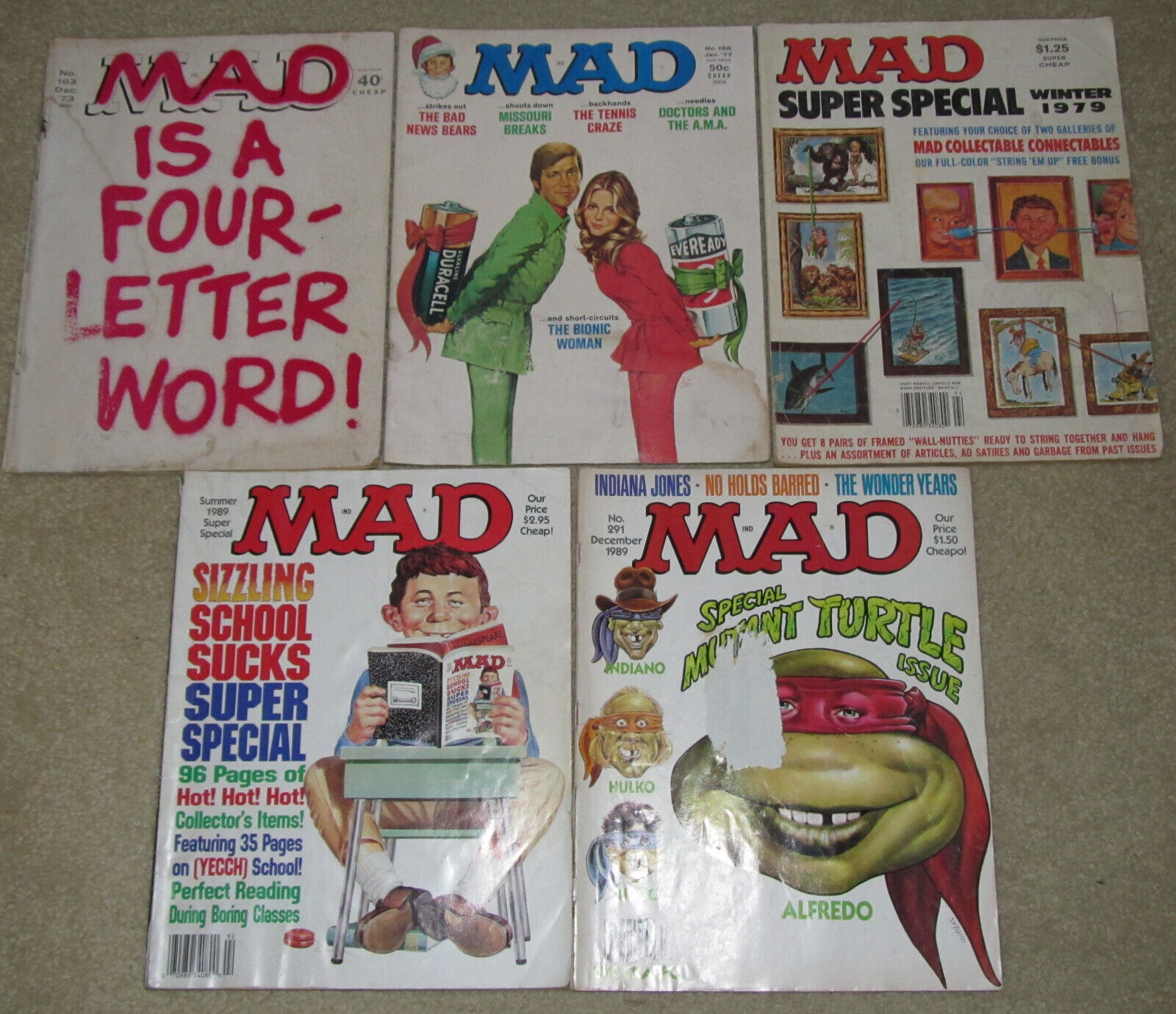 Lot of 5 Vintage MAD Magazines - 1970s-80s