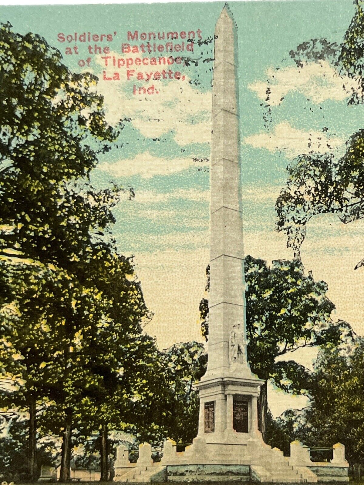 Atq 1911 Ephemera Lithograph Postcard Soldier’s Monument Battle Of Tippecanoe IN