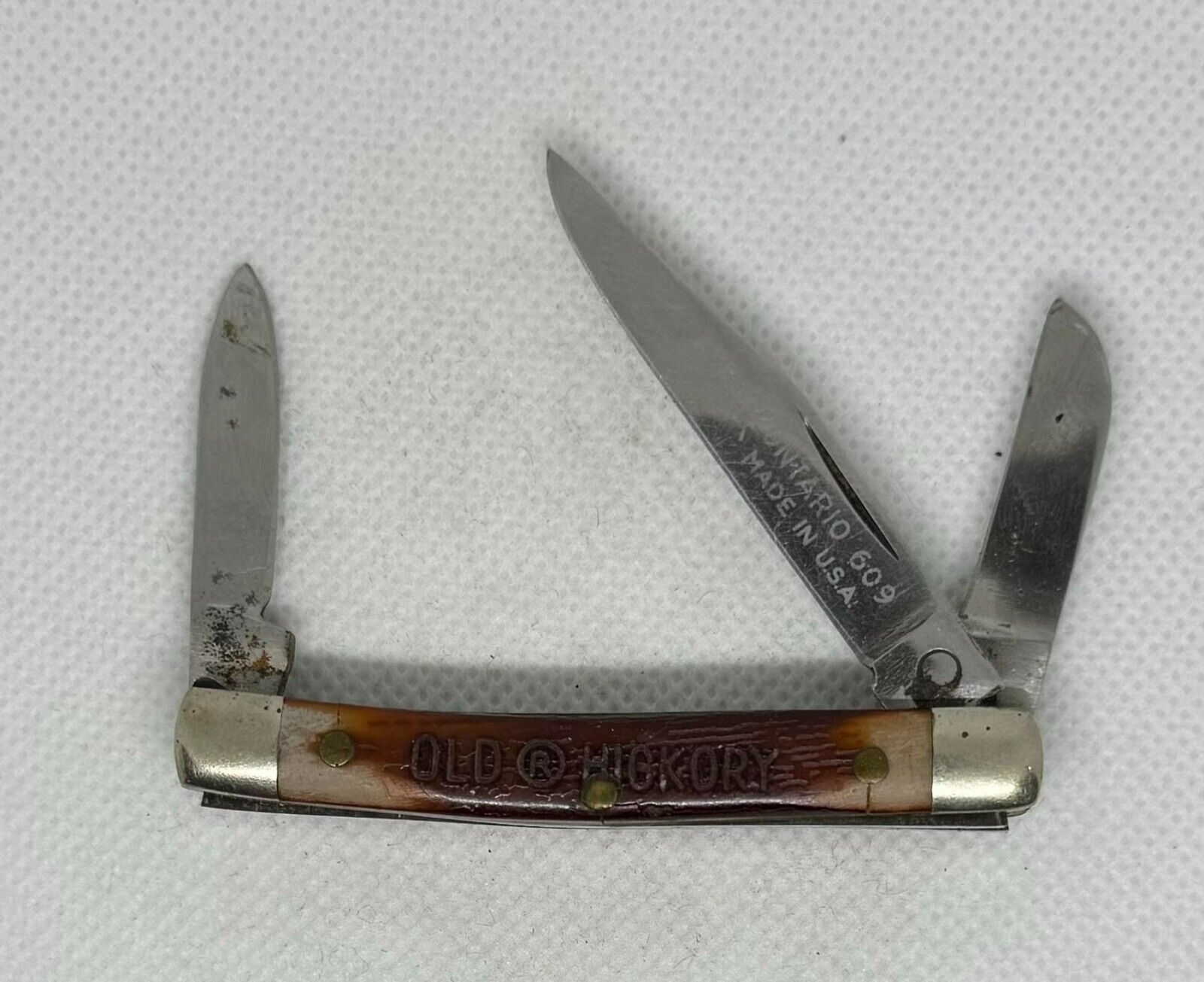 Vintage Old Hickory Ontario 605 Three blade Stockman Folding Pocket Knife USA