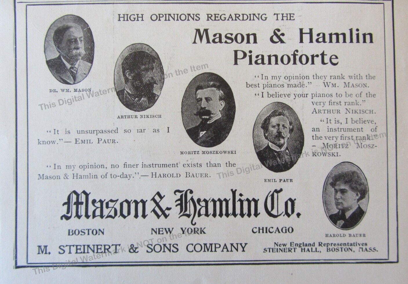 1902 Ad Harold Bauer Emil Paur Nikisch Moszkowski Photos Mason & Hamlin Piano 
