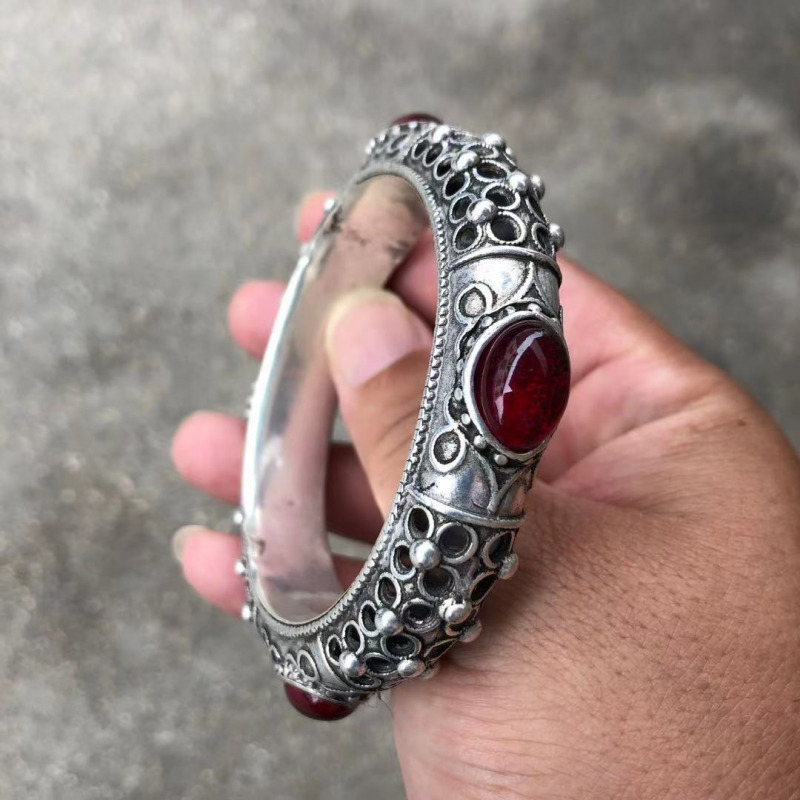 1pc Ethnic Style Antique Tibetan Silver Bracelet Jewelry Retro Bracelet Jewelry
