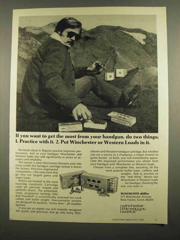 1974 Winchester Western Loads Ad - Most From Handgun