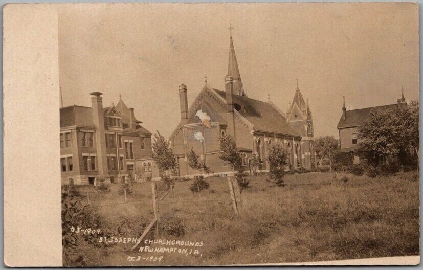 Vintage NEW HAMPTON Iowa RPPC Real Photo Postcard ST. JOSEPHS CHURCH GROUNDS