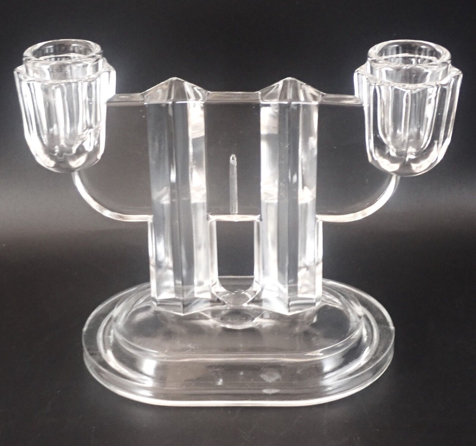 Heisey Ridgeleigh 2 Light Taper Candlestick Holder Clear Glass