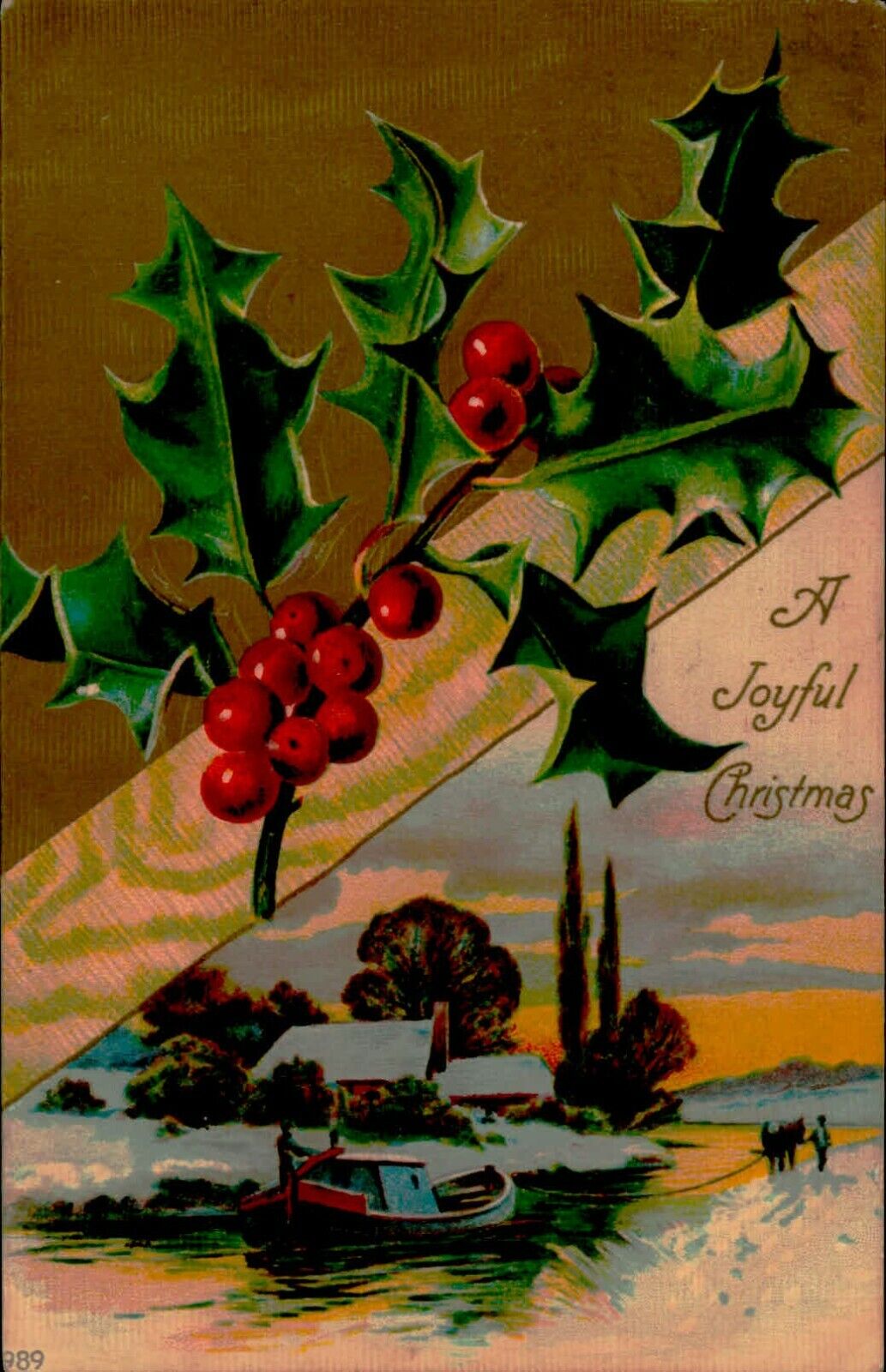 Postcard Holiday A Joyful Christmas Mistletoe Posted 1908 Embossed