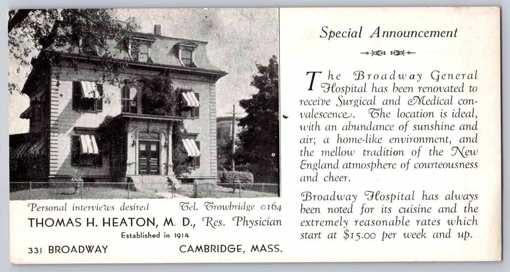 eStampsNet - Broadway General Hospital Cambridge MA 1914 Dr. Heaton Postcard