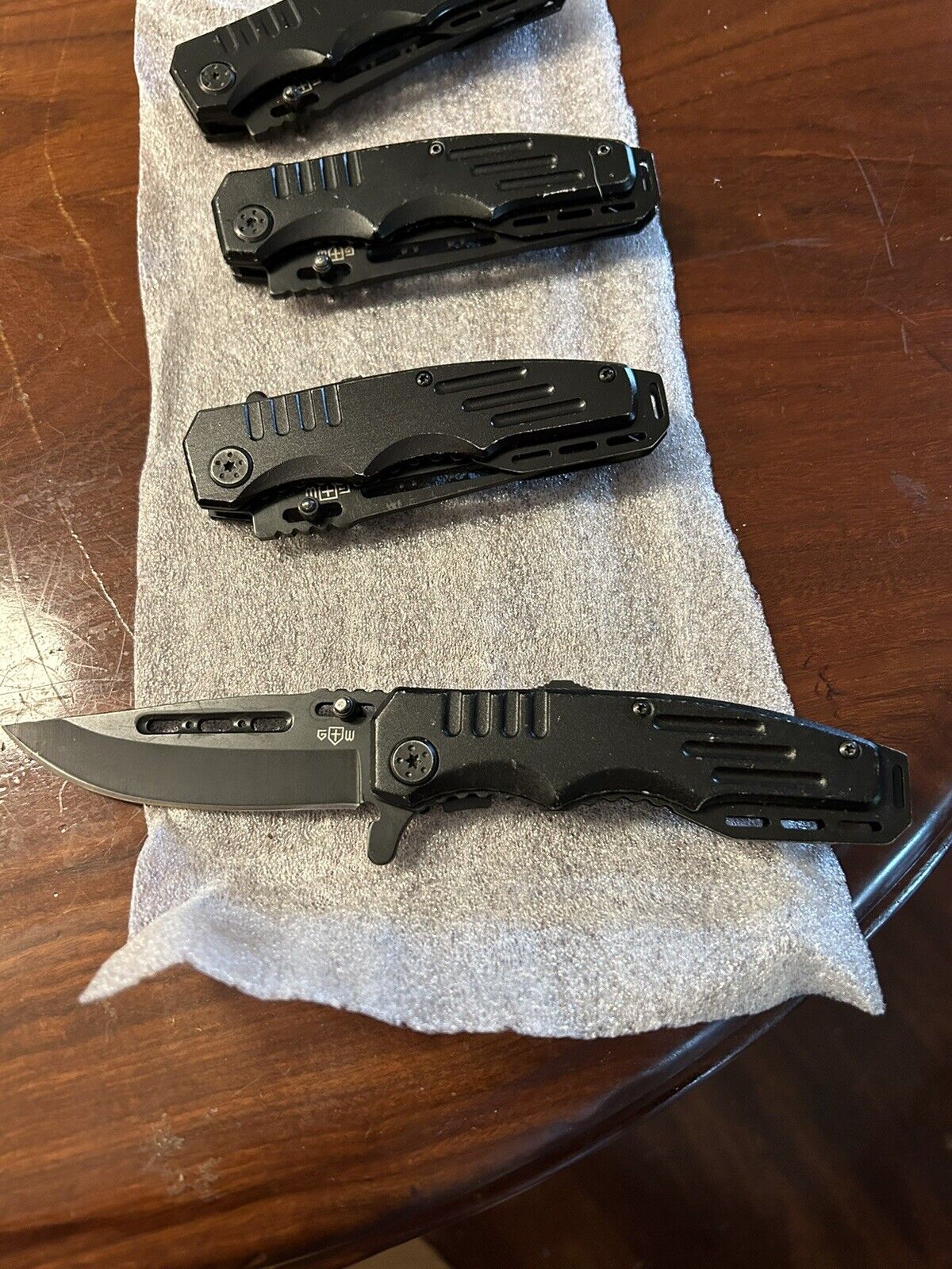 LOT OF 4 Grand Way Tactical Pocket Knife Assisted Open 440C Steel, Safety