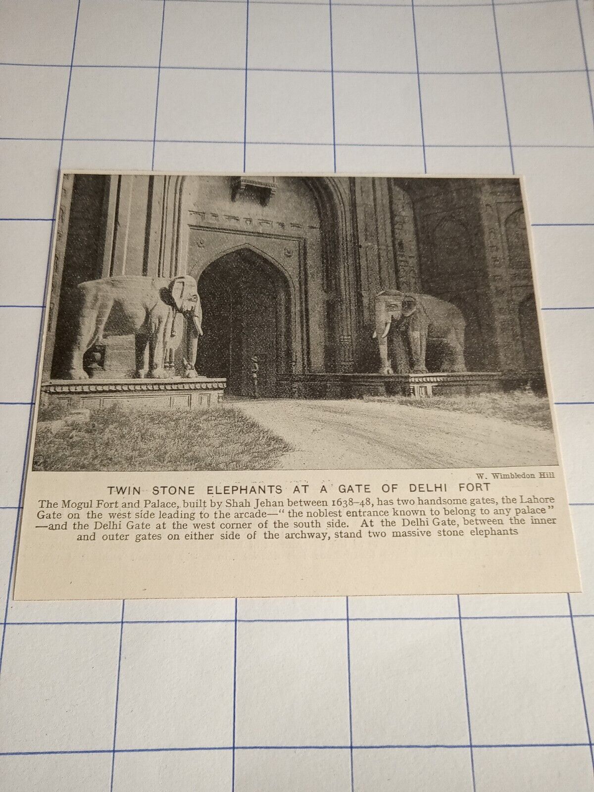 Twin stone elephants gate Delhi fort Mogul palace Shah Jehan c 1926