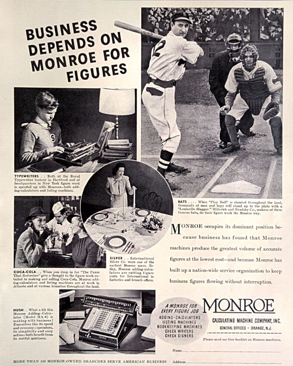 1938 Monroe Calculating Adding Business Office Machine Model MA-6 Print Ad