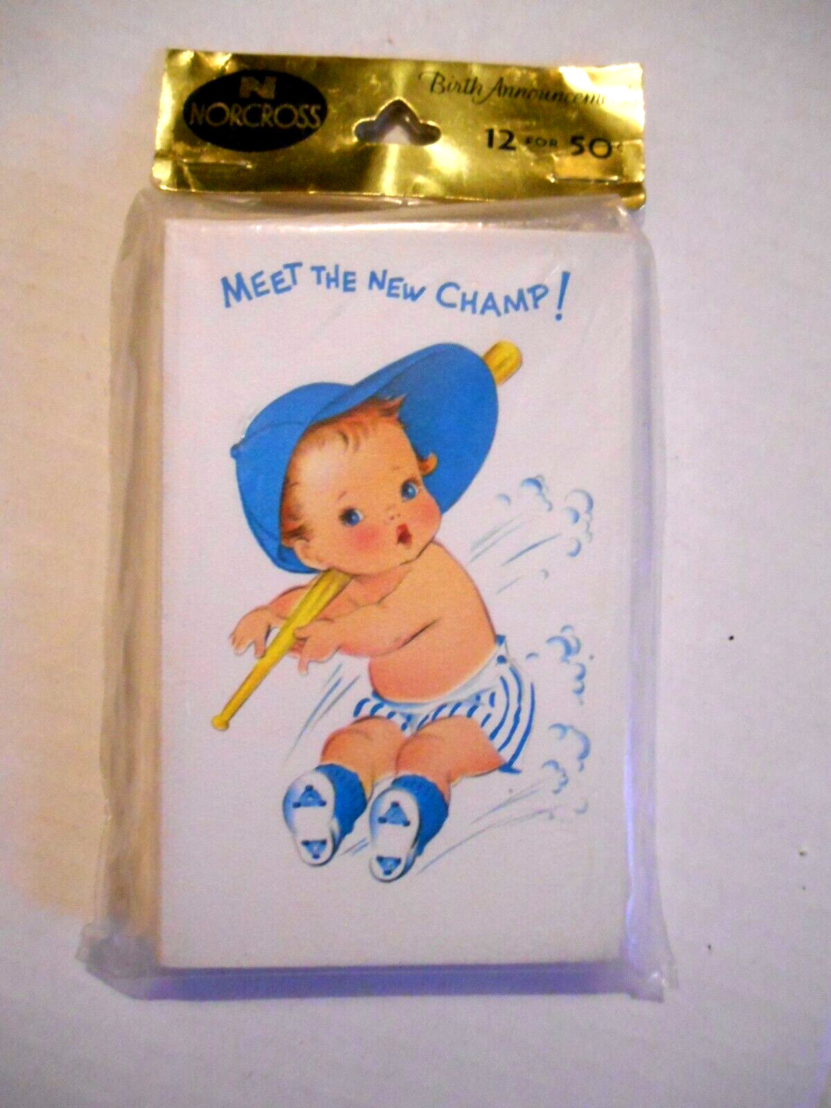 12 Vtg MCM 60s NORCROSS Baby BOY Birth Announcements Cards Sealed BASEBALL Champ