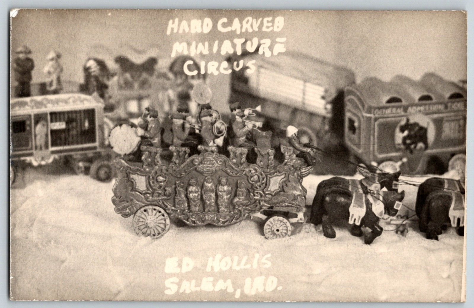 Hand Carved Miniature Circus Ed Hollis Salem IN RPPC* Postcard Scarce c1939-50