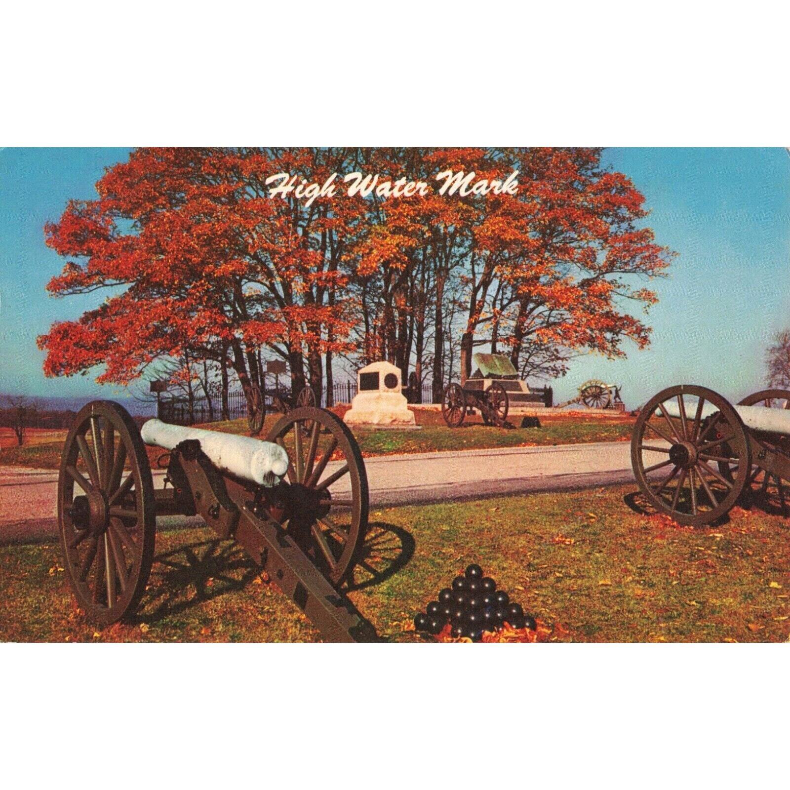 High Water Mark Canon and Canon Balls, Gettysburg, Pa. Pickett\'s Charge Postcard