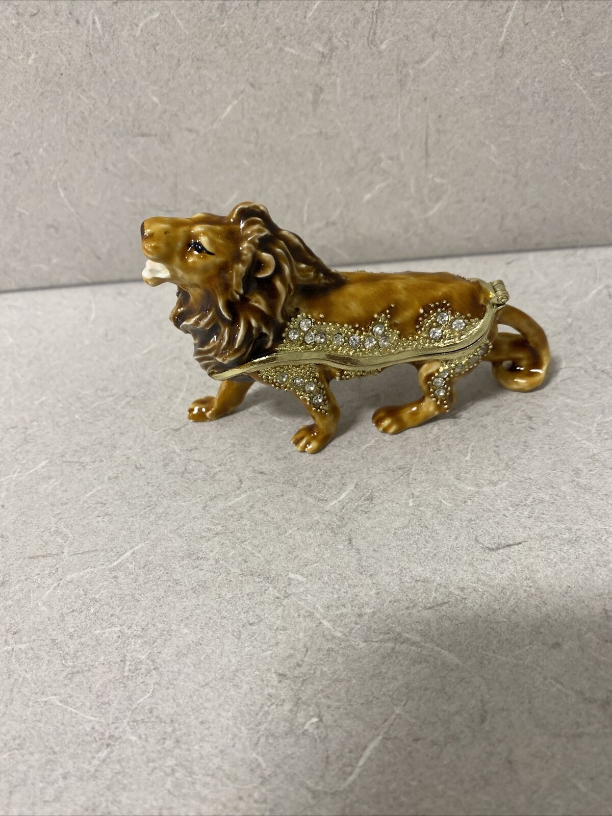 Beautiful Jeweled Enamel Lion Roaring Trinket Box Lion Figurine, Leo Zodiac