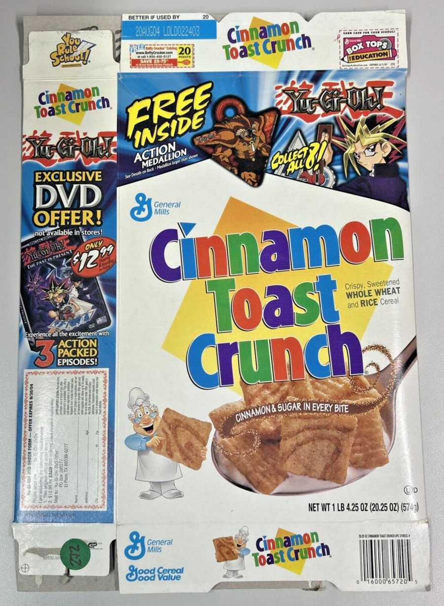 2004 Empty Cinnamon Toast Crunch Yu-Gi-Oh 20.25OZ Cereal Box SKU U200/272