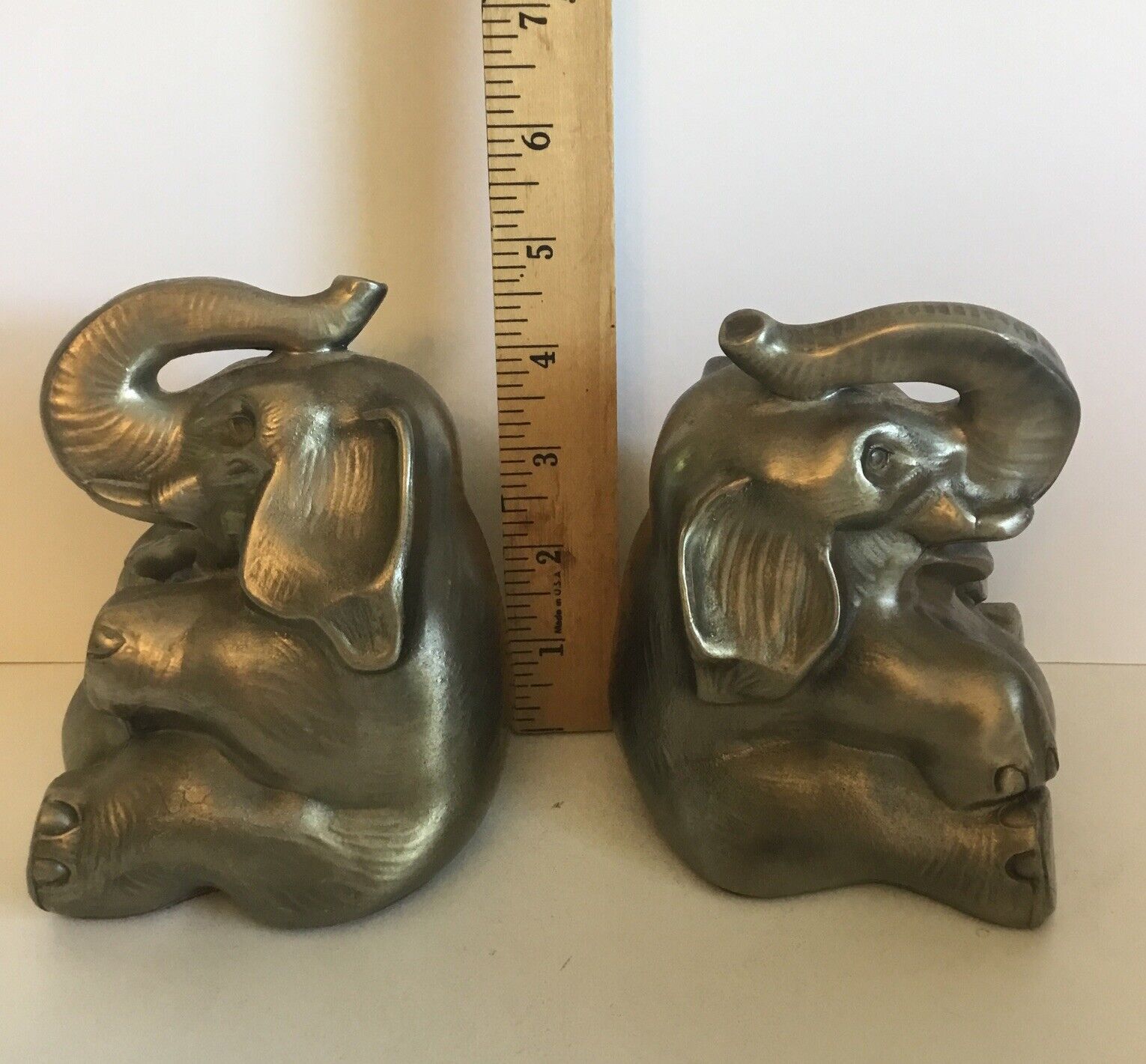 Elephant Sitting Heavy Silver Toned Bookends Set Of Two