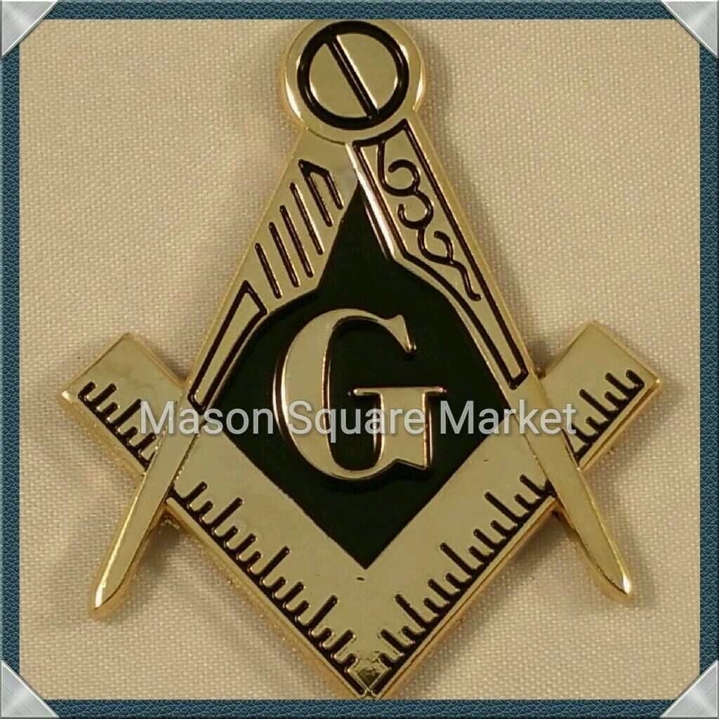 New Mini Freemason Masonic Square and Compass Car Emblem Gold & Black Tone 