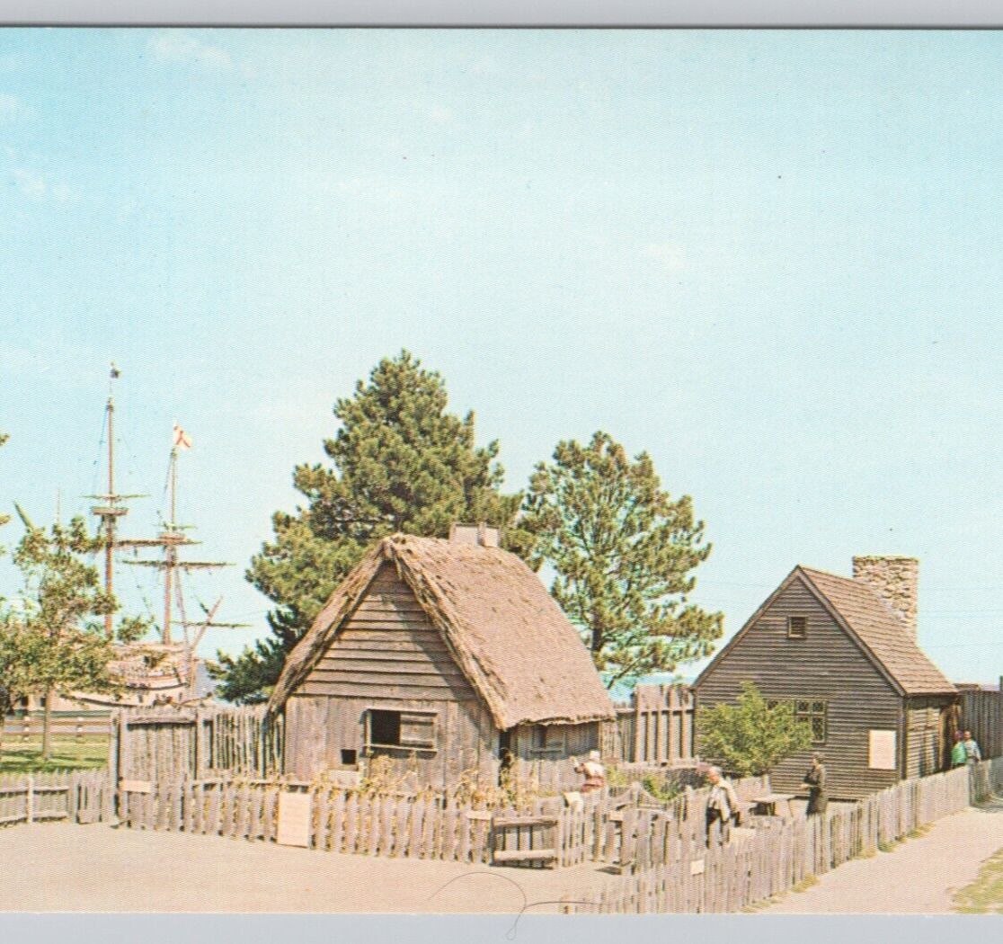 First Pilgrim Houses & Mayflower II Plymouth, MA Vintage Postcard Unposted