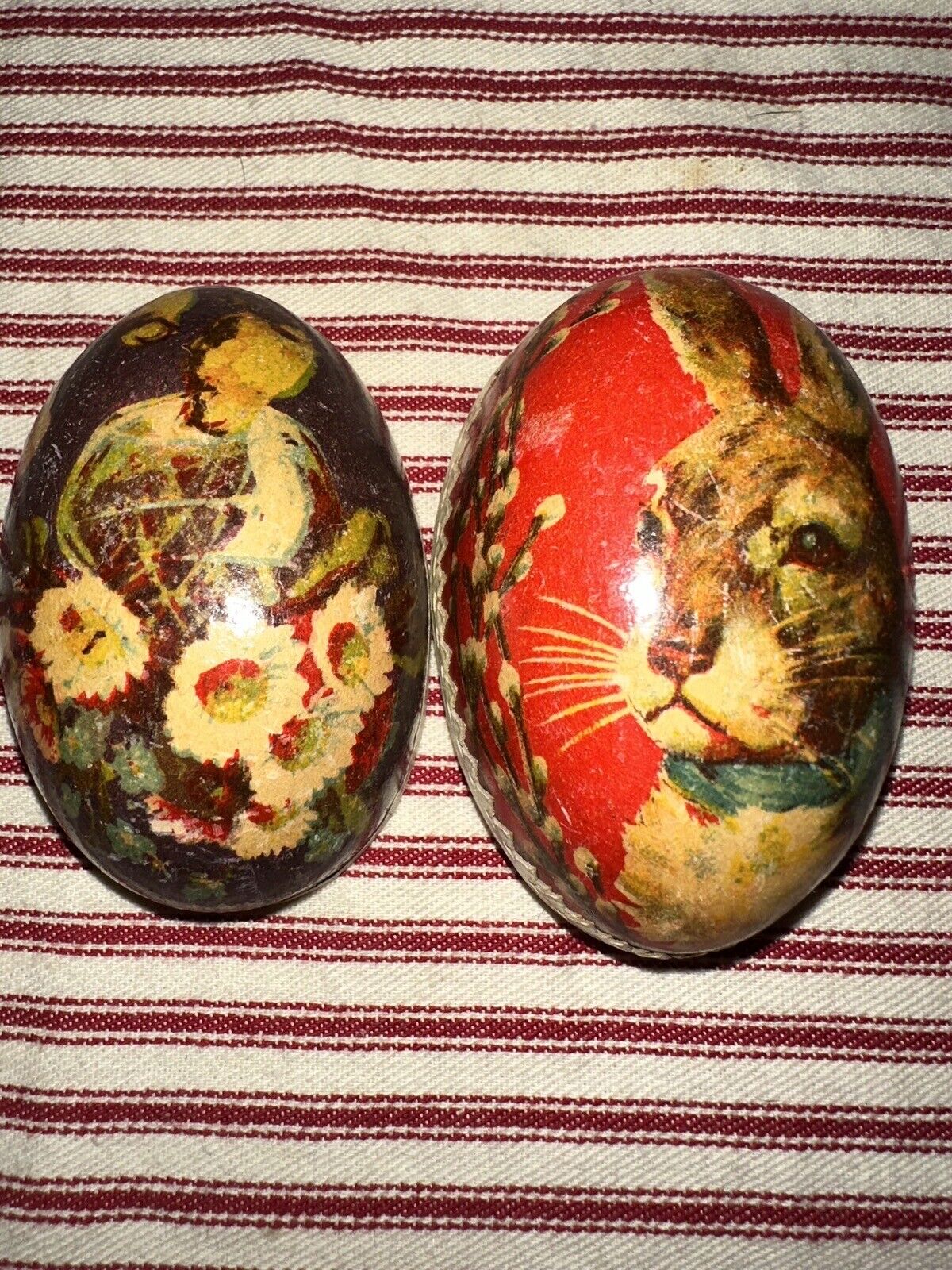 Antique German Lithograph Two Sided Paper Mache Egg