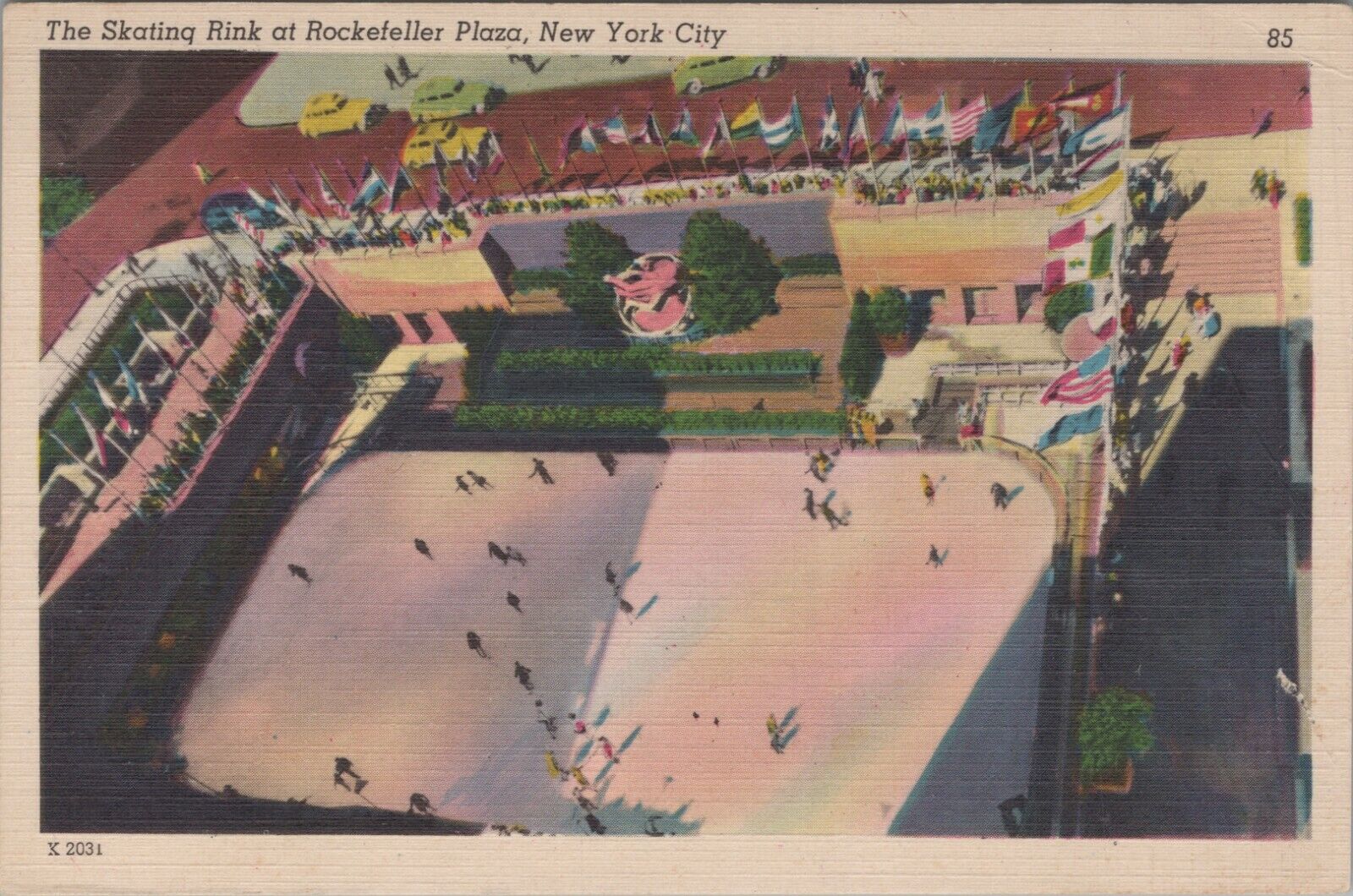 c1940s Skating rink Rockefeller Center New York City linen postcard C988