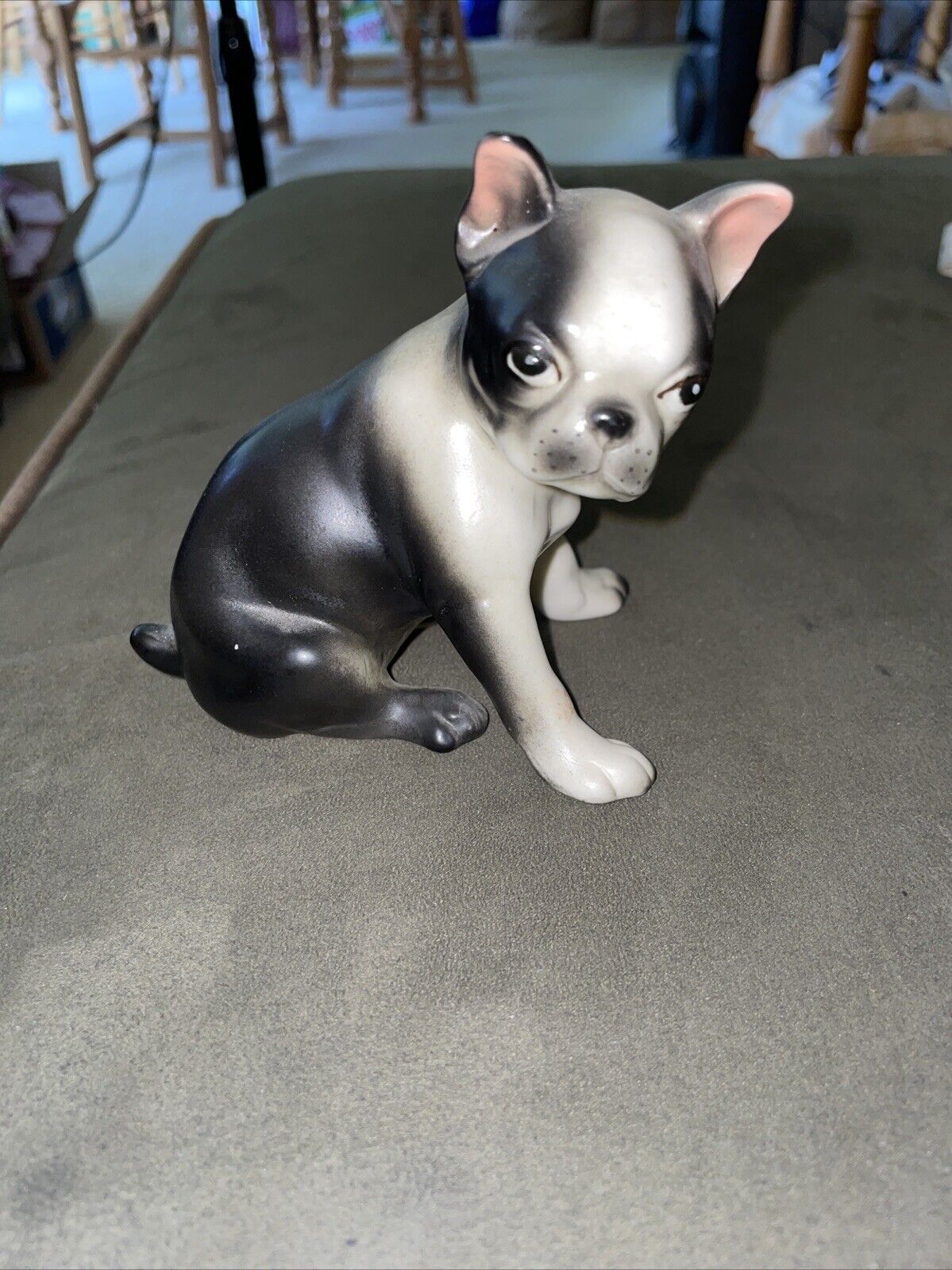 Vintage Lefton Boston Terrier?  Bulldog Dog Figurine Porcelain Collectibles H691