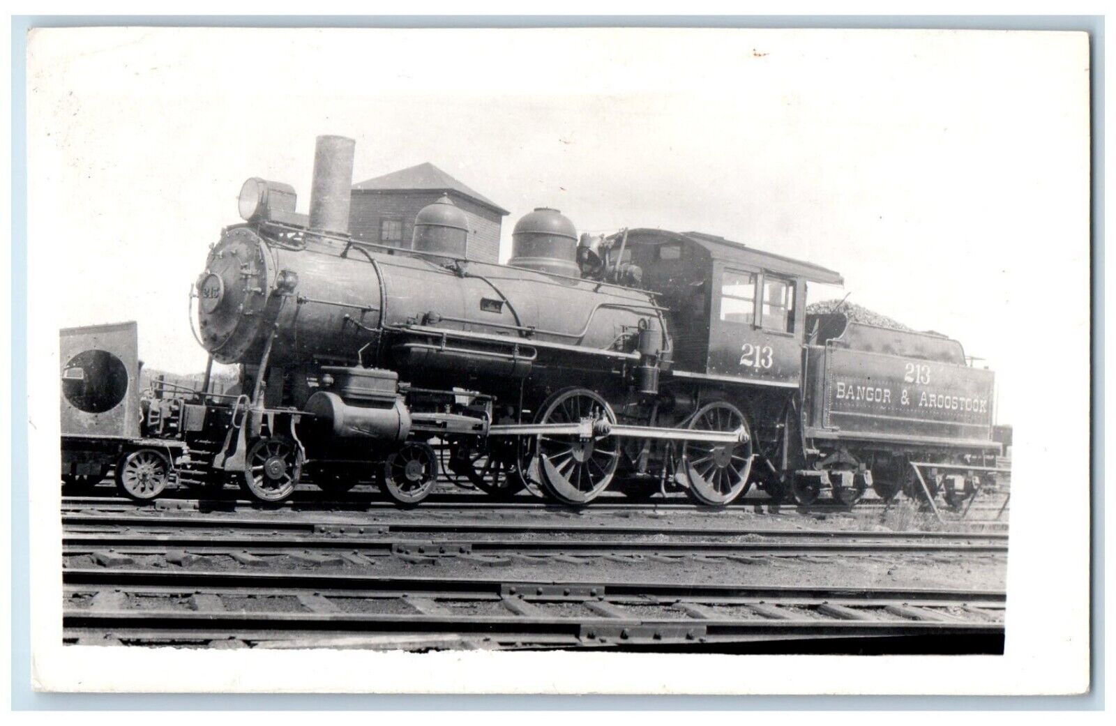 1930 Bangor & Aroostook Railway Locomotive Train #213 Maine RPPC Photo Postcard