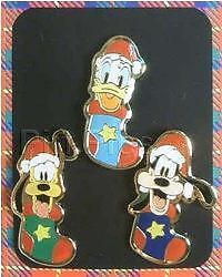 Disney JDS Christmas Card Donald Duck Goofy Pluto Japan Pin Set
