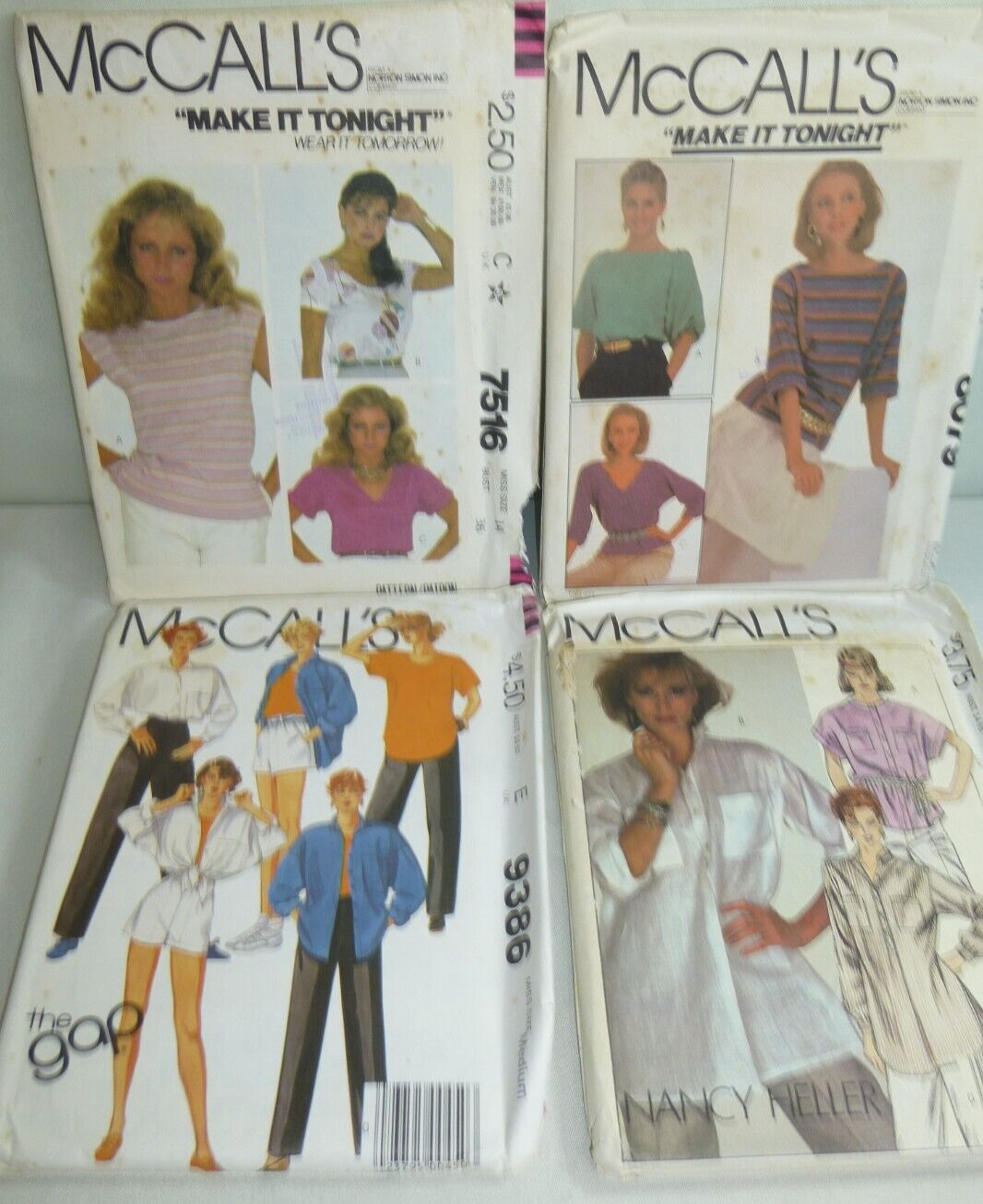 Lot of 4 Vintage McCall\'s patterns The Gap #9386 Medium Blouse top Pants 1980\'s